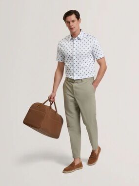 Ted Baker White Short-Sleeve Button-Down Shirt with Brown & Gray Polka Dots